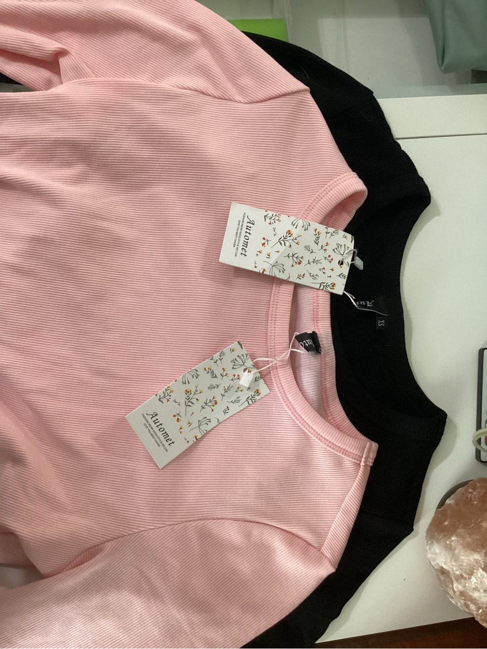 Ribbed Crewneck Sweatshirt Set in Pink and Black